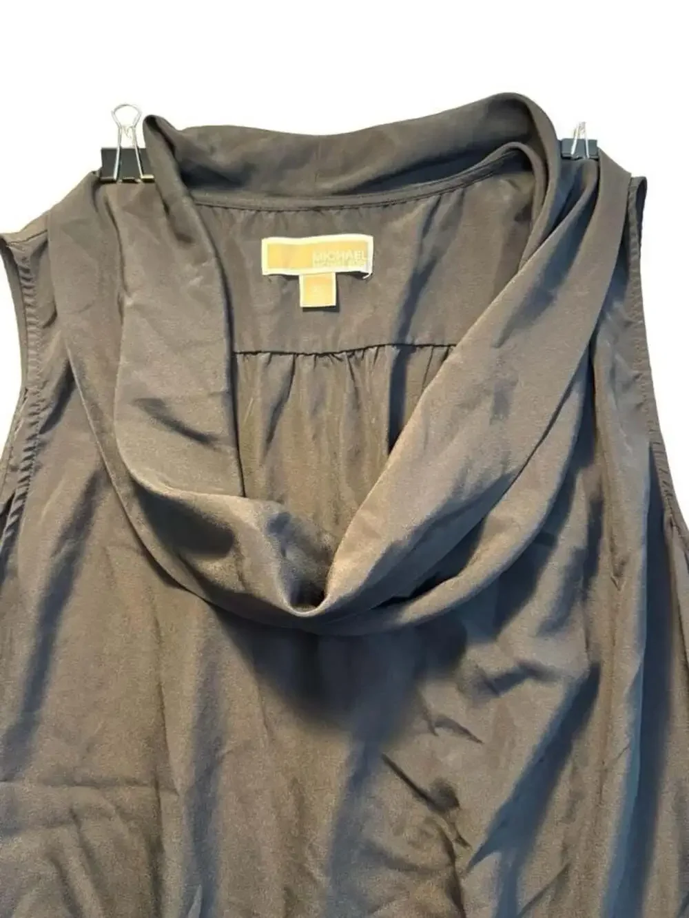 Michael Kors Sleeveless Cowl Neck Top with Smocked Waistband in Black